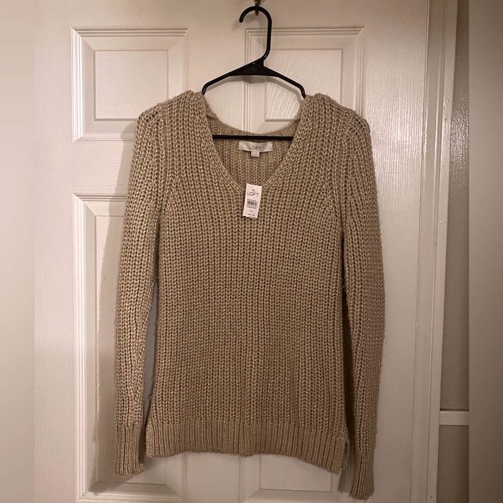 LOFT V-Neck Knit Beige Sweater